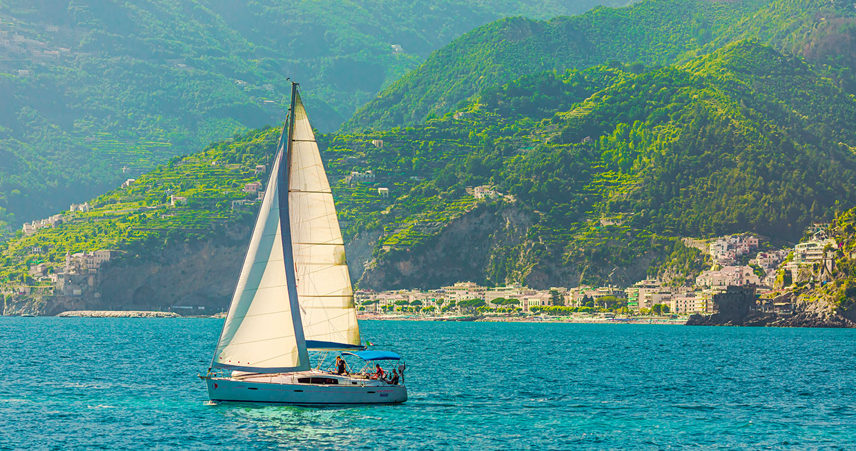 Sailing boat on amalfi coast