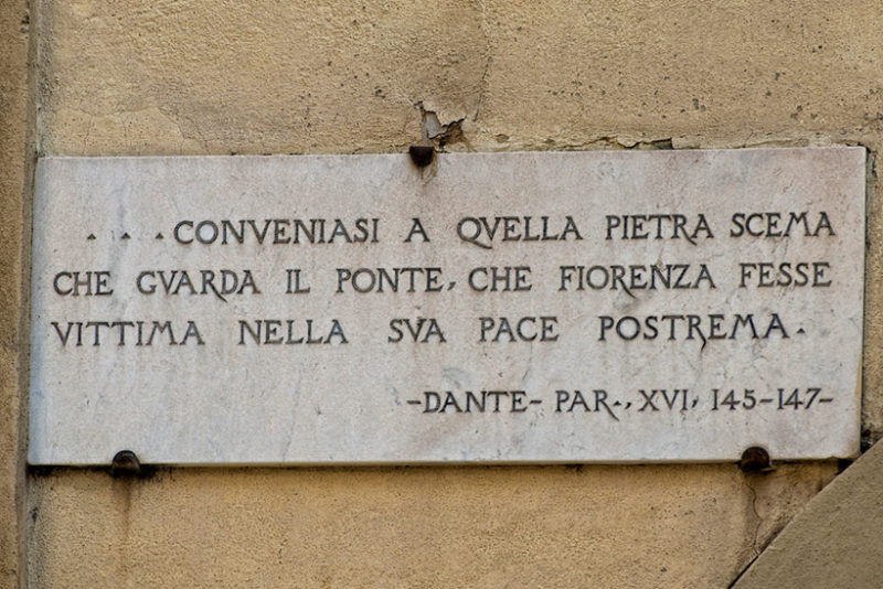 Plaques in Florence with lines from the Divine Comedy