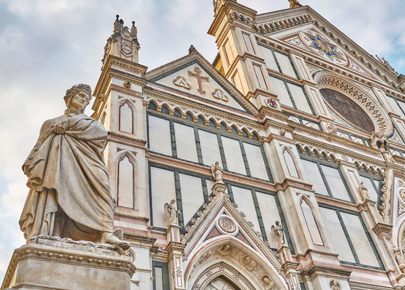 Statue of Dante Alighieri and the Basilica of Santa Croce in Florence