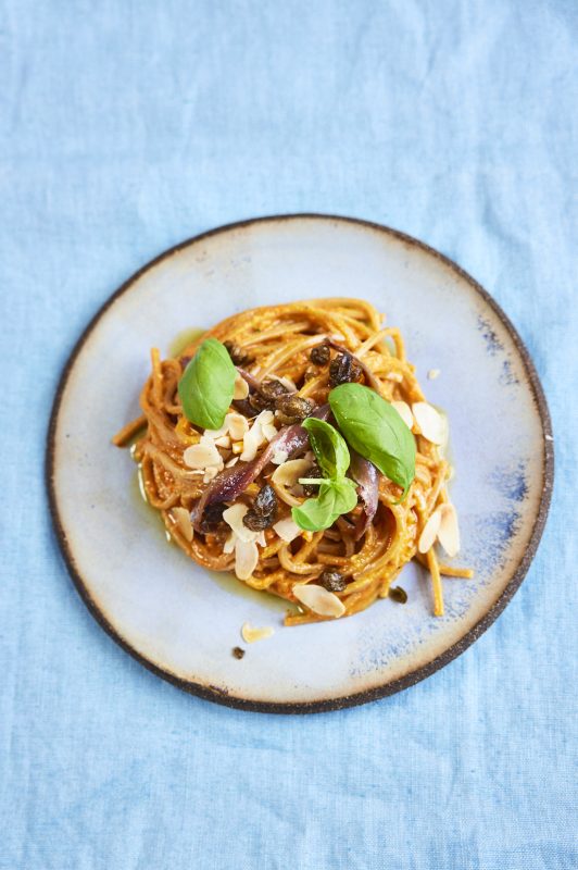 Cantabrian Anchovy pasta with red pepper pesto Italy Travel and Life