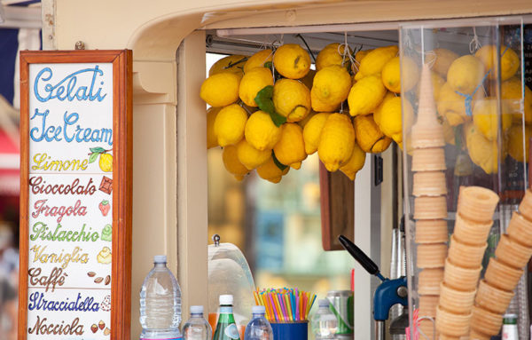 gelato ice cream kiosk with lemons in capri, naples