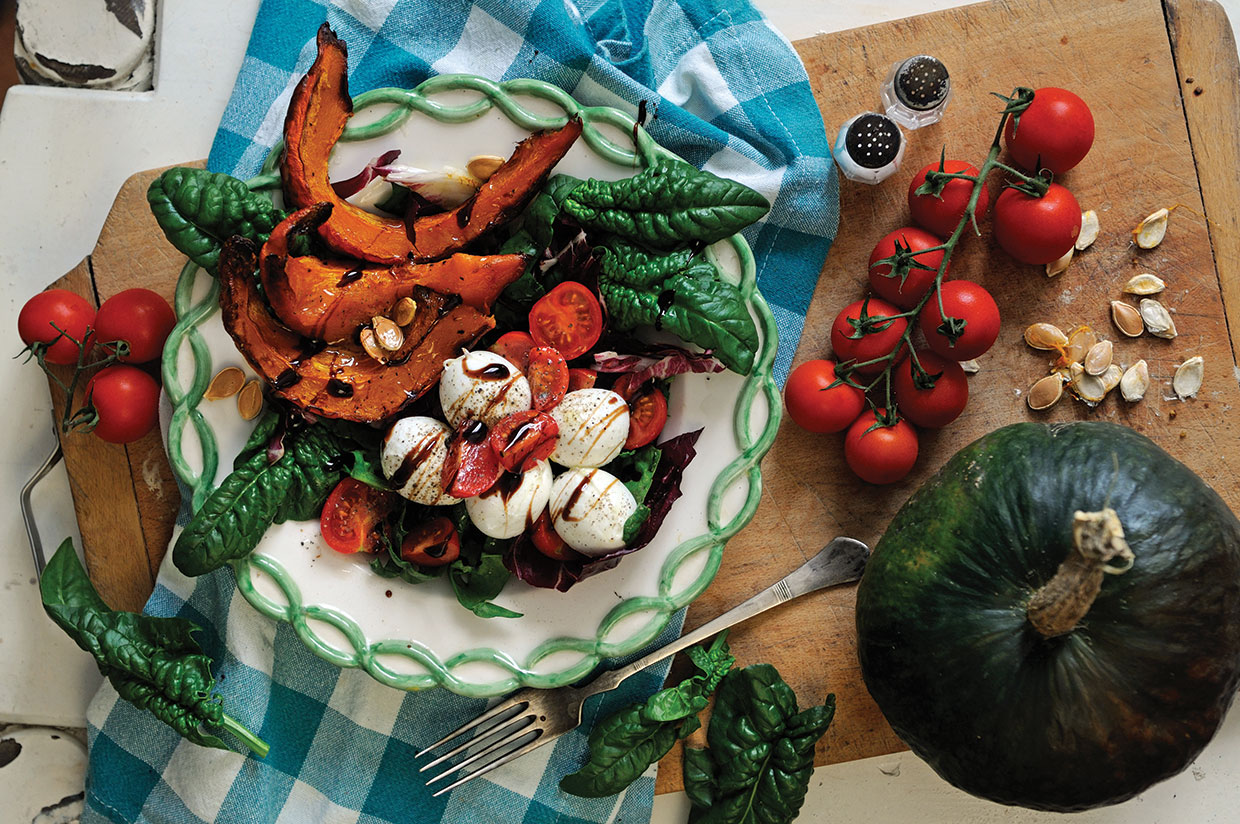 Pumpkin, baby tomato and mozzarella salad